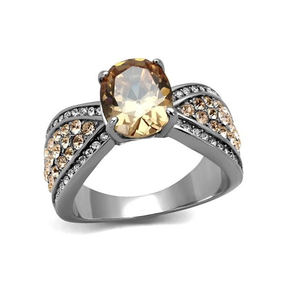 Womens Oval Cut Champagne Cubic Zirconia Stainless Steel Engagement Ring Size 9