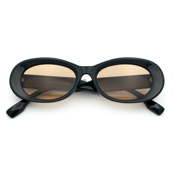 Womens Oval Mod Vintage Iconic Thick Plastic Fashion Sunglasses Black - Beige