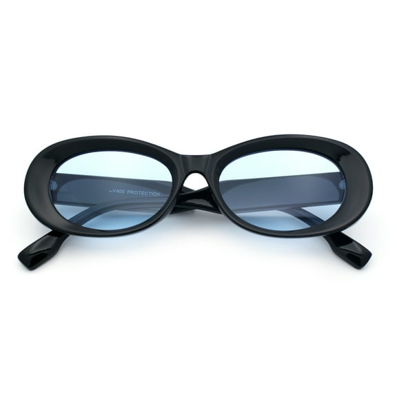 Womens Oval Mod Vintage Iconic Thick Plastic Fashion Sunglasses Black - Blue