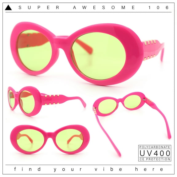 Womens Oval Round Thick Plastic Mod Fashion Fancy Arm Sunglasses Fuchsia - Green