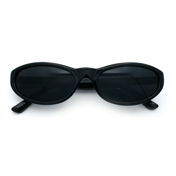Womens Oval Subtle Cat Eye Thin Plastic Retro Vintage Vibe Sunglasses All Black