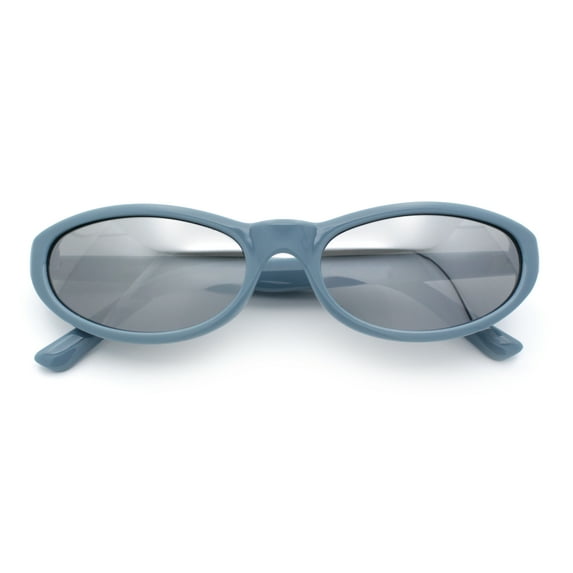 Womens Oval Subtle Cat Eye Thin Plastic Retro Vintage Vibe Sunglasses Blue - Silver Mirror