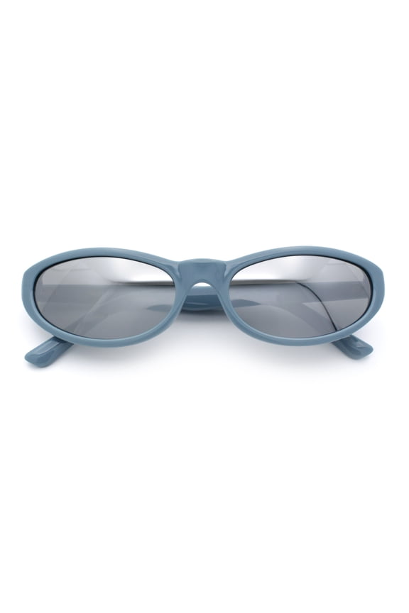 Womens Oval Subtle Cat Eye Thin Plastic Retro Vintage Vibe Sunglasses Blue - Silver Mirror