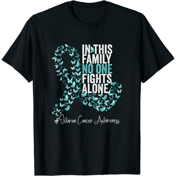 Womens Ovarian Cancer Awareness Month Teal Ribbon T-Shirt Black X-Large