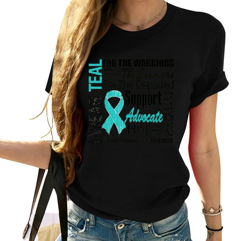 Womens Ovarian Cancer Warrior, Teal Ribbon Ovarian Cancer Shirt Womens Ovarian Cancer Warrior, Teal Ribbon Ovarian Cancer Shirt
