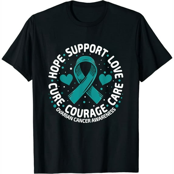 Womens Ovarian Cancer Support tee Family Ovarian Cancer Awareness T-Shirt Black Large
