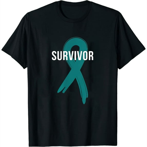 Womens Ovarian Cancer Survivor Ribbon T-Shirt Black Large