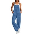 thumbnail image 1 of Womens Overall Jumpsuits with Pockets Adjustable Button Straps Sleeveless Loose Wide Leg Bib Romper Long Pants (XL, Sky Blue), 1 of 7