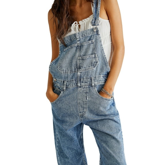 Womens Overalls Denim Long Jumpsuit Fit Wide Leg Bib Stretch Baggy Jeans Jumpsuit Y2K Comfy