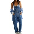 thumbnail image 1 of Womens Overalls Denim Long Jumpsuit Fit Wide Leg Bib Stretch Baggy Jeans Jumpsuit Y2K Comfy, 1 of 6