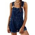 thumbnail image 1 of Womens Overalls Shorts Denim Bib Straps Shorts Casual Solid Color Rompers Jumpsuits With Pockets Pants, 1 of 7