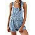 thumbnail image 1 of Womens Overalls Shorts Denim Bib Straps Shorts Casual Solid Color Rompers Jumpsuits With Pockets Pants, 1 of 4