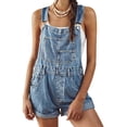 thumbnail image 1 of Womens Overalls Shorts Denim Bib Straps Shorts Casual Solid Color Rompers Jumpsuits With Pockets Pants, 1 of 5
