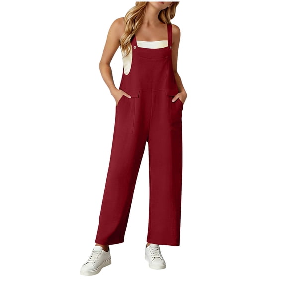 Womens Overalls Summer Lightweight Sleeveless Wide Leg One Piece Jumpsuits Dressy Casual Rompers with Pockets