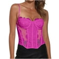 thumbnail image 1 of Womens Overbust Lace Corsets Sheer Spaghetti Strap Bones Corset Tops Sexy Going Out Bustier Body Shaper Pink, XXL, 1 of 4
