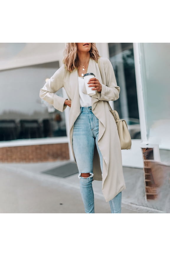 Womens Overcoats Dressy Fall Trench Coat Wool Blend Long Cardigan Notched Collar Single Breasted Jackets