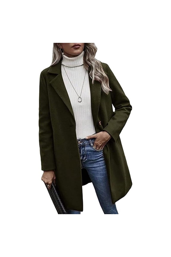 Womens Overcoats Wool Blend Long Cardigan Open Front Notched Lapel Single Breasted Parkas