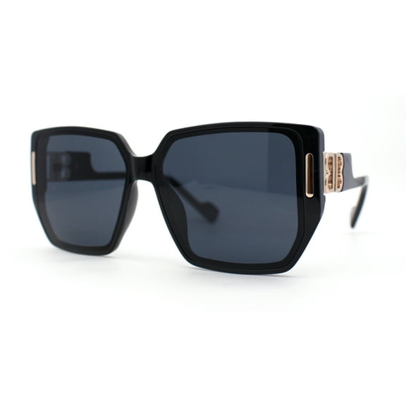 Womens Oversize 90s Diva Designer Fashion Rectangle Butterfly Sunglasses All Black