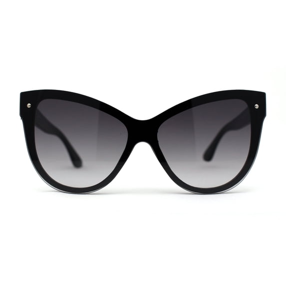 Womens Oversize Cat Eye Chic Horn Rim Shield Sunglasses Black Smoke