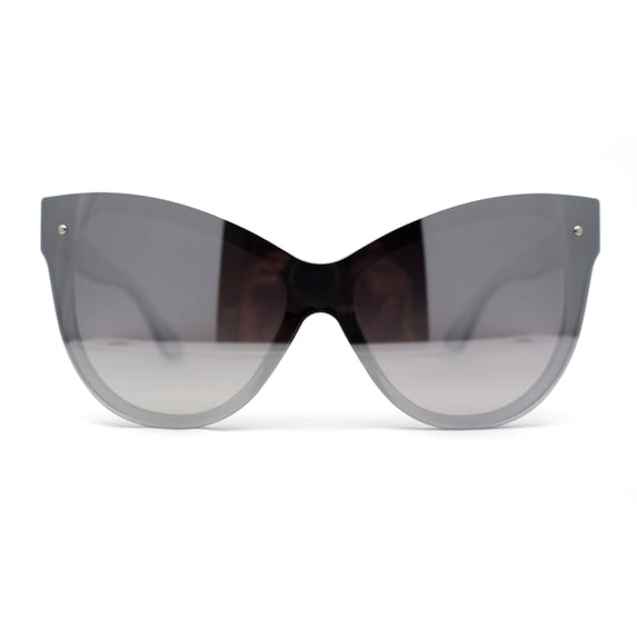 Womens Oversize Cat Eye Chic Horn Rim Shield Sunglasses Slate Silver Mirror