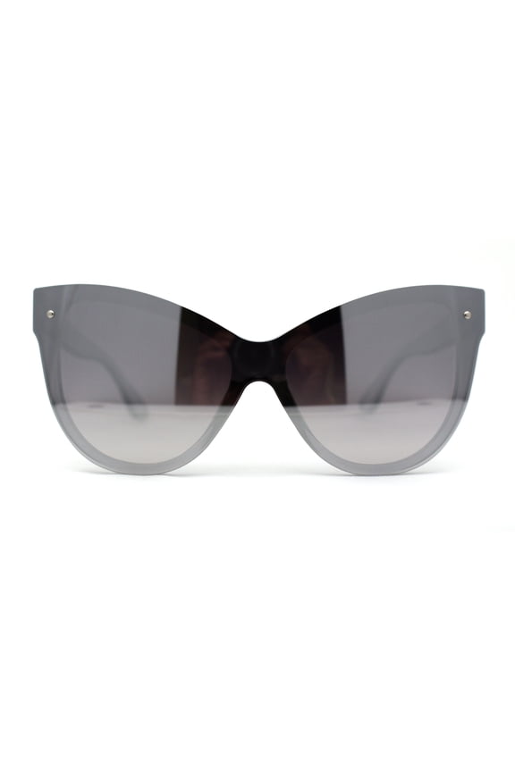 Womens Oversize Cat Eye Chic Horn Rim Shield Sunglasses Slate Silver Mirror