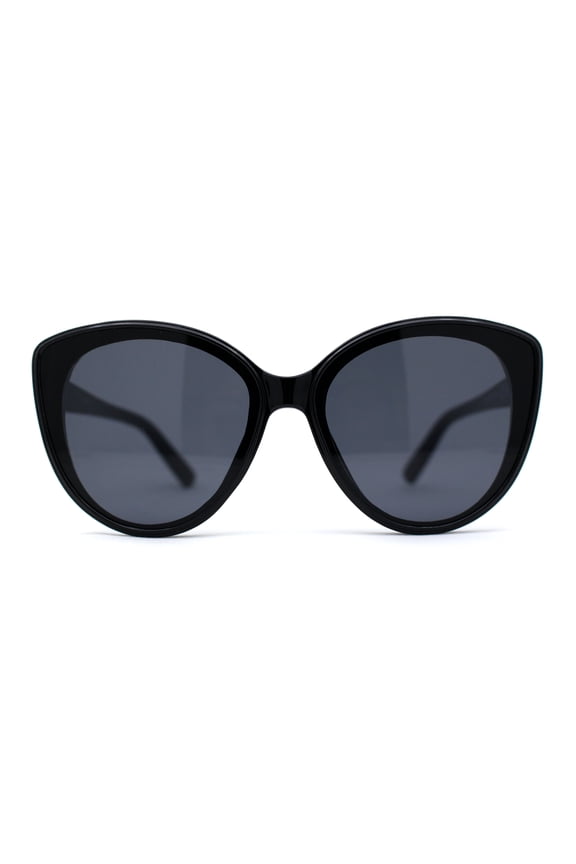 Womens Oversize Cat Eye Inset Lens Metal Jewel Edge Retro Sunglasses All Black