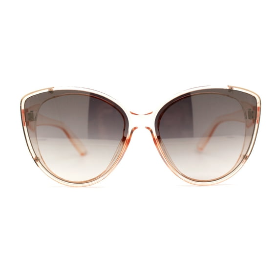 Womens Oversize Cat Eye Inset Lens Metal Jewel Edge Retro Sunglasses Clear Peach Brown Mirror