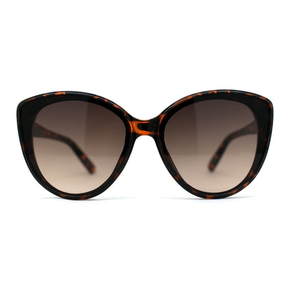 Womens Oversize Cat Eye Inset Lens Metal Jewel Edge Retro Sunglasses Tortoise Brown