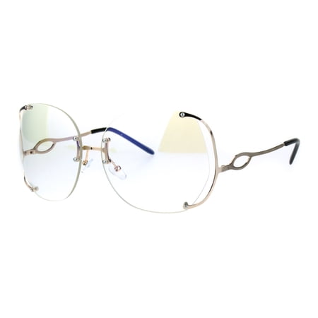Womens Oversize Clear Lens Rimless Butterfly Diva Granny Eye Glasses Gold