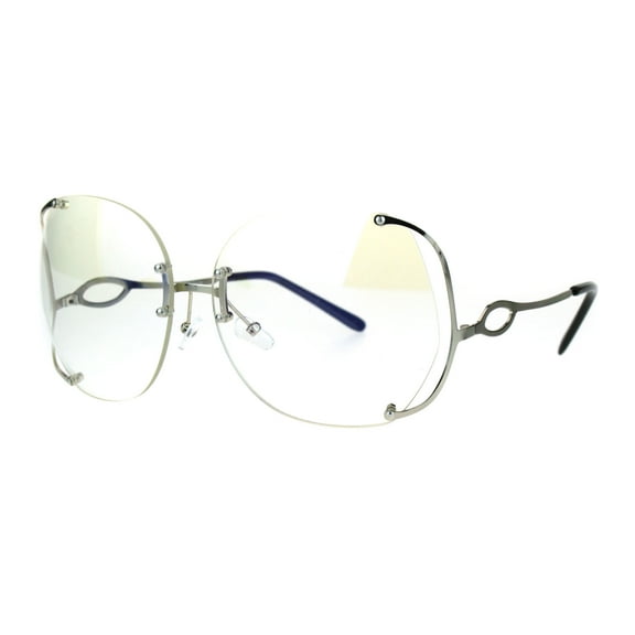 Womens Oversize Clear Lens Rimless Butterfly Diva Granny Eye Glasses Silver