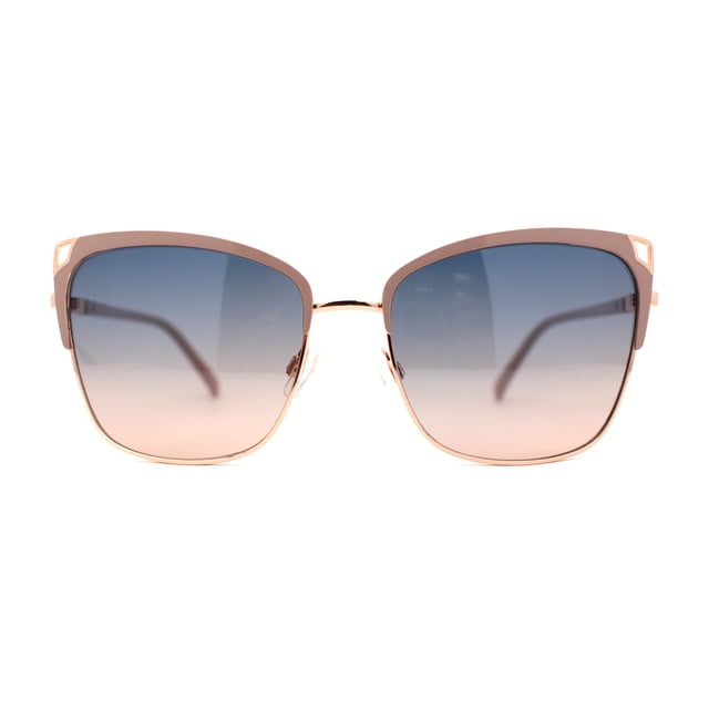 Womens Oversize Half Rim Look Metal Rim Cat Eye Designer Sunglasses Gold Beige Blue Pink