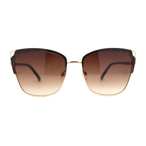 Womens Oversize Half Rim Look Metal Rim Cat Eye Designer Sunglasses Gold Brown