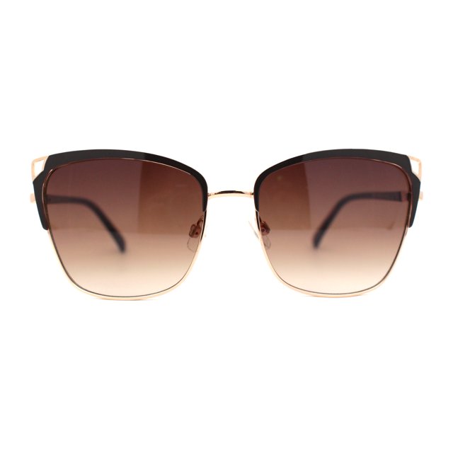 Womens Oversize Half Rim Look Metal Rim Cat Eye Designer Sunglasses Gold Brown