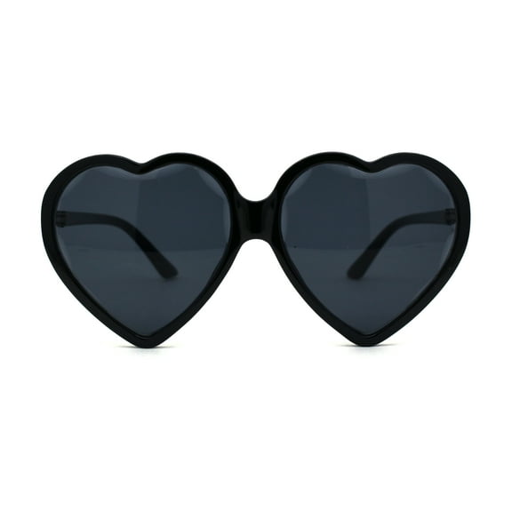 Womens Oversize Heart Shape Beveled Jewel Lens Sunglasses All Black