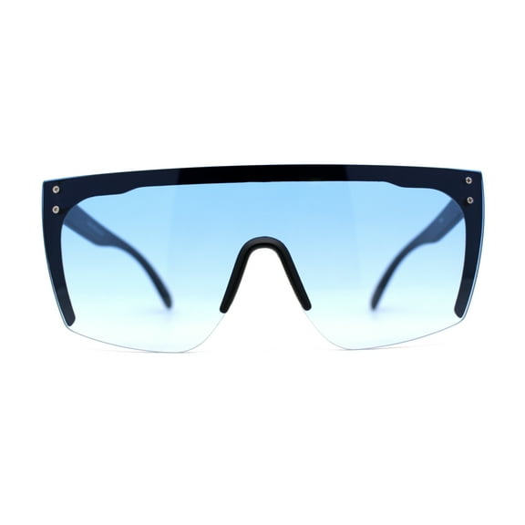 Womens Oversize High Temple Flat Top Shield Diva Sunglasses Black Blue