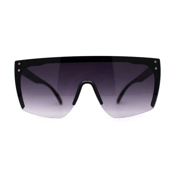 Womens Oversize High Temple Flat Top Shield Diva Sunglasses Black Smoke