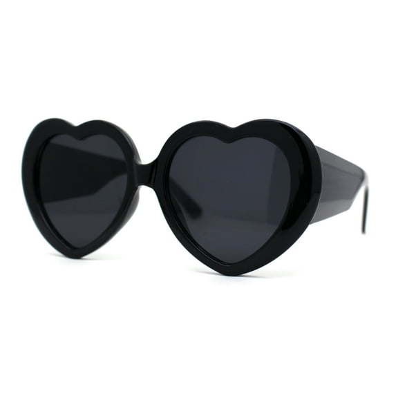 Womens Oversize Iconic Thick Plastic Arm Heart Sunglasses All Black