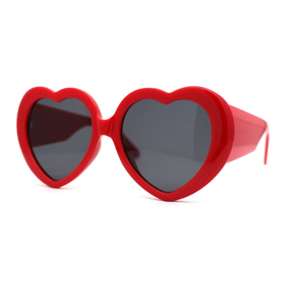 Womens Oversize Iconic Thick Plastic Arm Heart Sunglasses Red Black