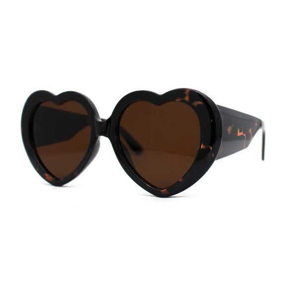 Womens Oversize Iconic Thick Plastic Arm Heart Sunglasses Tortoise Brown