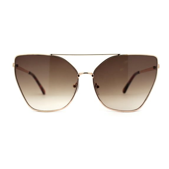 Womens Oversize Metal Rim Cat Eye Designer Sunglasses Gold Brown