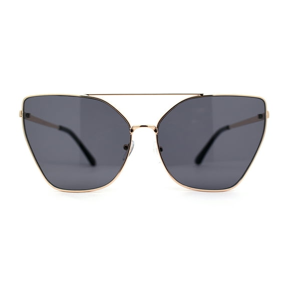 Womens Oversize Metal Rim Cat Eye Designer Sunglasses Gold Solid Black