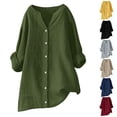 thumbnail image 1 of Womens Oversize Muslin Blouse V Neck Button Front Long Sleeve Breathable Summer Shirt, 1 of 5