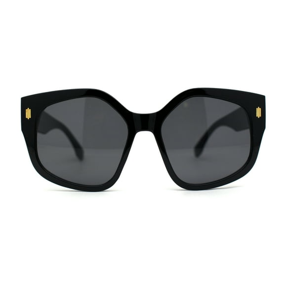 Womens Oversize Pentagon Size Lens Thic Horn Rim Vintage Style Sunglasses All Black