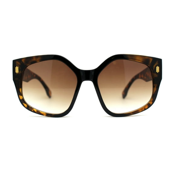 Womens Oversize Pentagon Size Lens Thic Horn Rim Vintage Style Sunglasses Tortoise Solid Brown