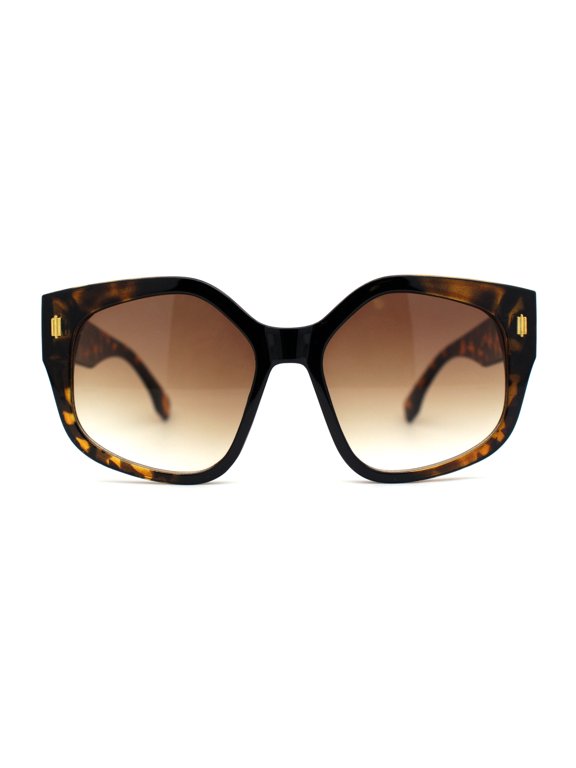 Womens Oversize Pentagon Size Lens Thic Horn Rim Vintage Style Sunglasses Tortoise Solid Brown