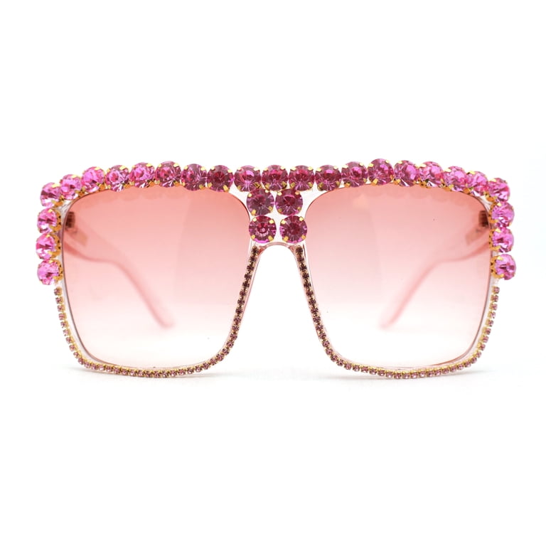 Womens Oversize Rhinestone Flat Top Showy Diva Sunglasses  display picture 3