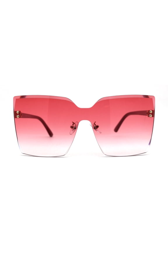 Womens Oversize Rimless Chic Squared Butterfly Sunglasses Gold Red