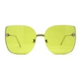 thumbnail image 1 of Womens Oversize Rimless Solid Shield Butterfly Diva Sunglasses Silver Green, 1 of 4