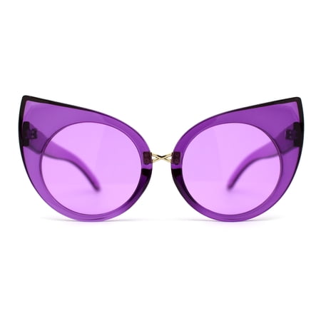 Womens Oversize Round Circle Lens Curled Ears Cat Eye Sunglasses All Purple