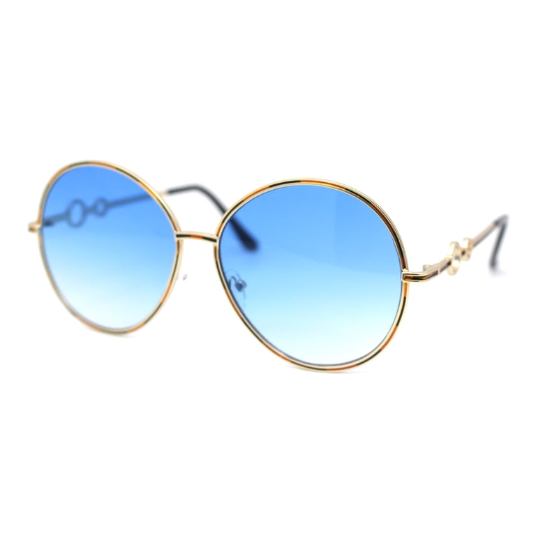 Womens Oversize Round Inlay Tortoise Metal Rim Fashion  display picture 1